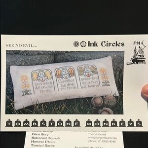 Ink Circles Tombstone Monkeys Cross Stitch Pattern